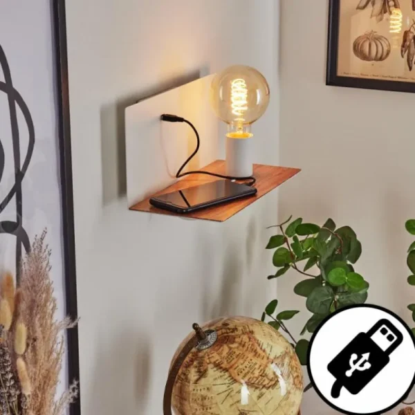 hofstein Applique murale Lafinur Brun, Couleur bois, Blanc, 1 lumière* Lampes Modernes