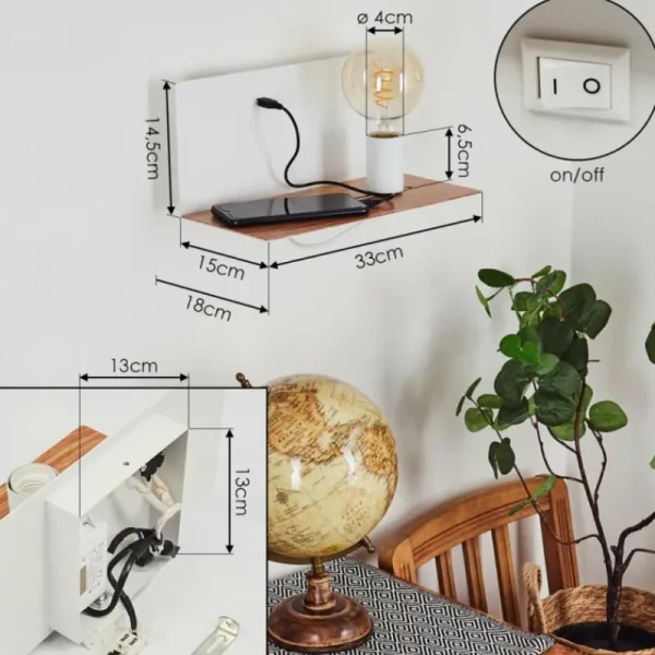 hofstein Applique murale Lafinur Brun, Couleur bois, Blanc, 1 lumière* Lampes Modernes