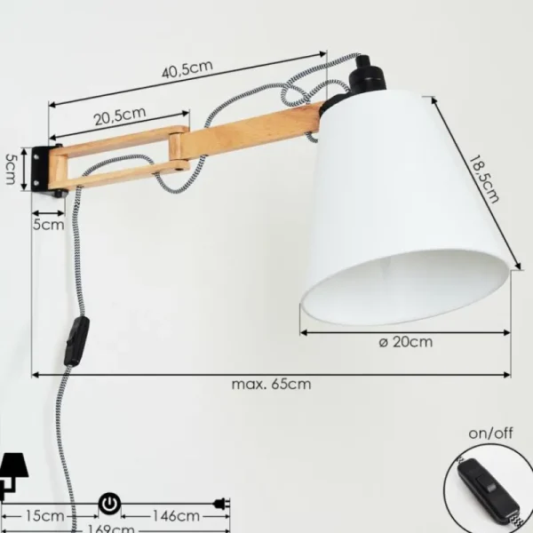 hofstein Applique murale Norfolk Bois clair, Noir, 1 lumière* Lampes Modernes