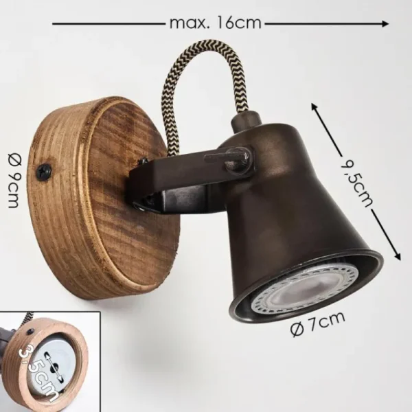 hofstein Applique murale Skodsbol Bois foncé, Noir, 1 lumière* Lampes Modernes