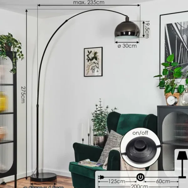 hofstein Baloca Lampadaire Chrome, Noir, 1 lumière* Lampes Modernes