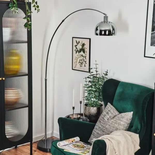 hofstein Baloca Lampadaire Chrome, Noir, 1 lumière* Lampes Modernes