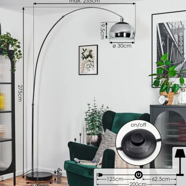 hofstein Baloca Lampadaire Chrome, Noir, 1 lumière* Lampes Modernes