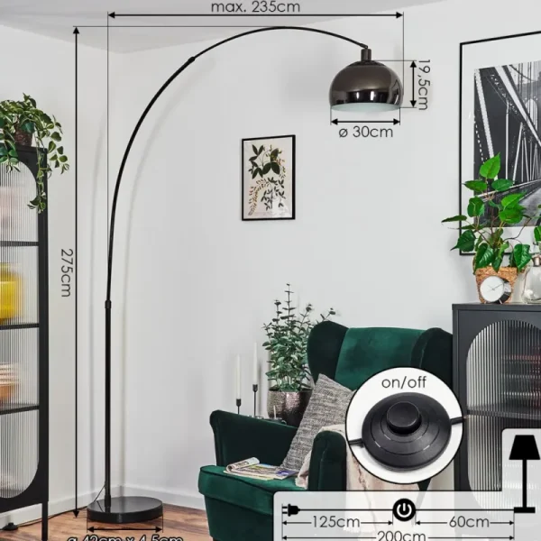 hofstein Baloca Lampadaire Chrome, Noir, 1 lumière* Lampes Modernes