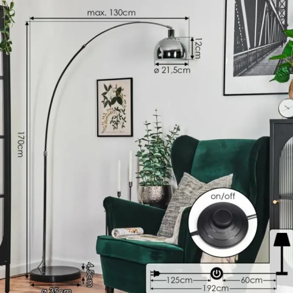hofstein Baloca Lampadaire Chrome, Noir, 1 lumière* Lampes Modernes
