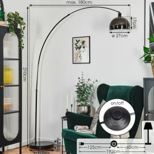 hofstein Baloca Lampadaire Chrome, Noir, 1 lumière* Lampes Modernes