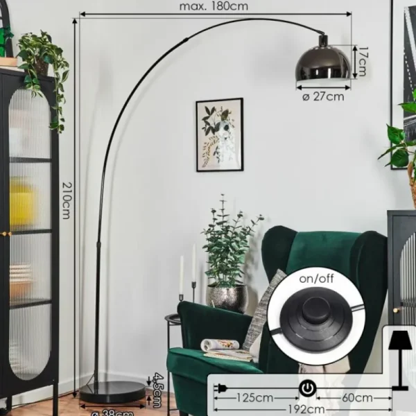 hofstein Baloca Lampadaire Chrome, Noir, 1 lumière* Lampes Modernes