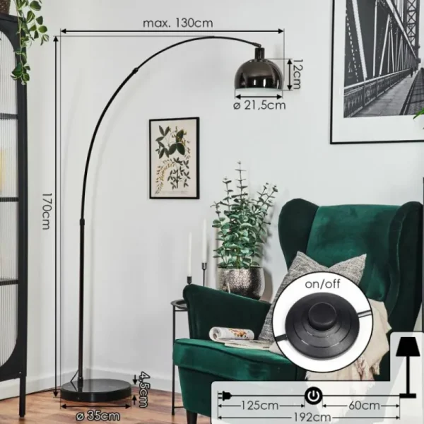 hofstein Baloca Lampadaire Chrome, Noir, 1 lumière* Lampes Modernes