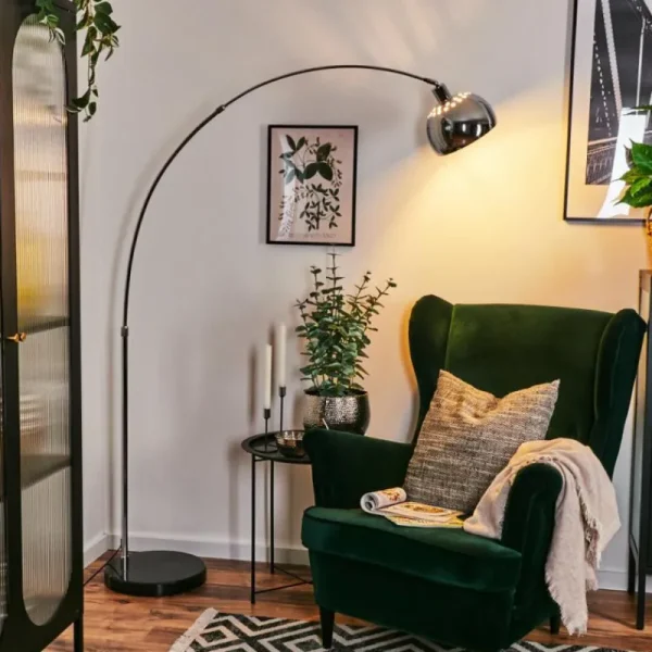hofstein Baloca Lampadaire Chrome, Noir, 1 lumière* Lampes Modernes