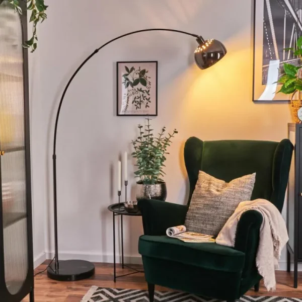 hofstein Baloca Lampadaire Chrome, Noir, 1 lumière* Lampes Modernes