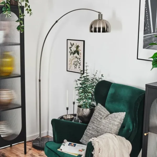 hofstein Baloca Lampadaire Nickel mat, Noir, 1 lumière* Lampes Modernes