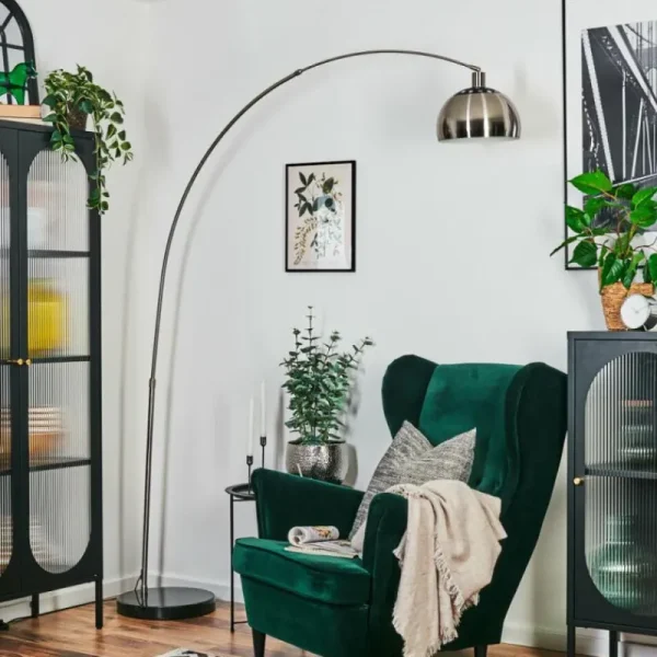 hofstein Baloca Lampadaire Nickel mat, Noir, 1 lumière* Lampes Modernes