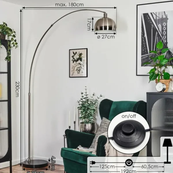 hofstein Baloca Lampadaire Nickel mat, Noir, 1 lumière* Lampes Modernes