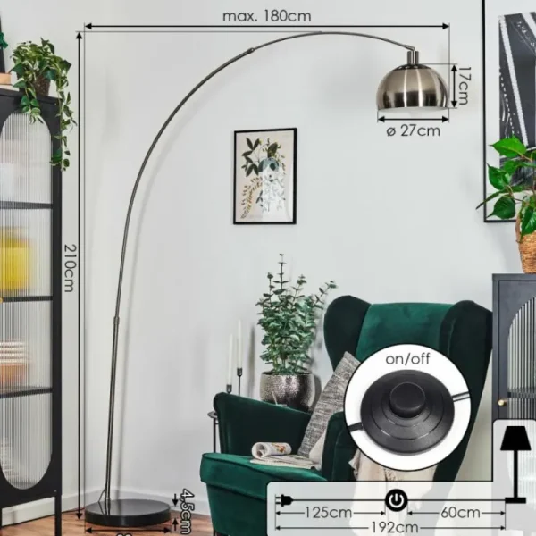 hofstein Baloca Lampadaire Nickel mat, Noir, 1 lumière* Lampes Modernes