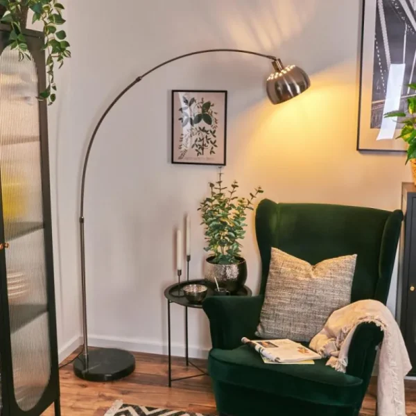 hofstein Baloca Lampadaire Nickel mat, Noir, 1 lumière* Lampes Modernes