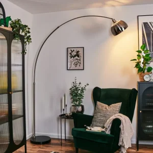 hofstein Baloca Lampadaire Nickel mat, Noir, 1 lumière* Lampes Modernes