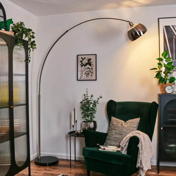 hofstein Baloca Lampadaire Nickel mat, Noir, 1 lumière* Lampes Modernes