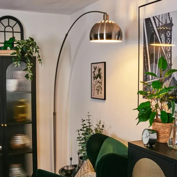 hofstein Baloca Lampadaire Nickel mat, Noir, 1 lumière* Lampes Modernes