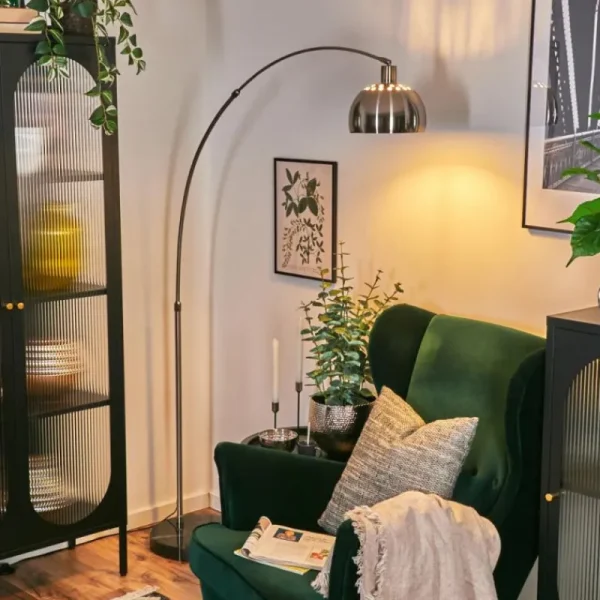 hofstein Baloca Lampadaire Nickel mat, Noir, 1 lumière* Lampes Modernes