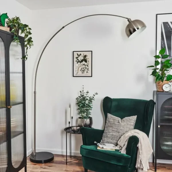 hofstein Baloca Lampadaire Nickel mat, Noir, 1 lumière* Lampes Modernes