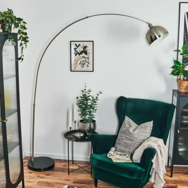 hofstein Baloca Lampadaire Nickel mat, Noir, 1 lumière* Lampes Modernes