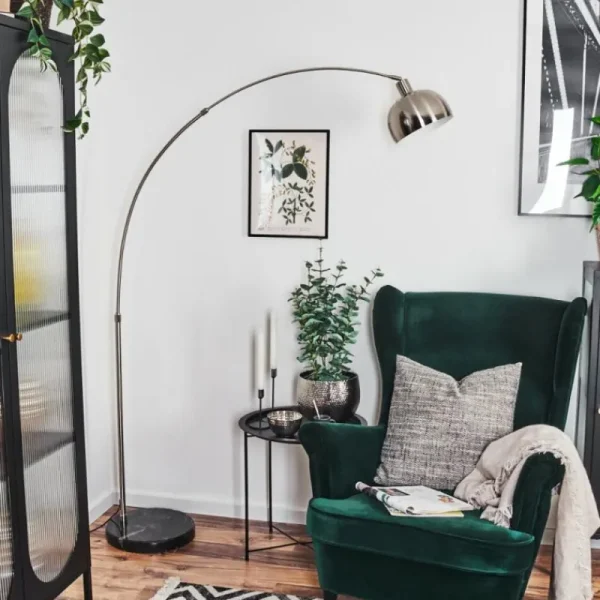 hofstein Baloca Lampadaire Nickel mat, Noir, 1 lumière* Lampes Modernes