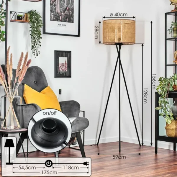 hofstein Barcos Lampadaire Noir, 1 lumière* Lampes Modernes