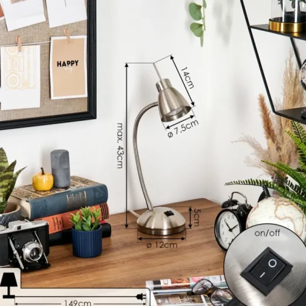 hofstein Bondorlunda Lampe de bureau, Lampe à poser Nickel mat, 1 lumière* Lampes Modernes