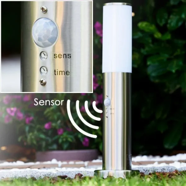 hofstein Borne d'éclairage Caserta Acier inoxydable, 1 lumière, Détecteur de mouvement* Lampes Modernes
