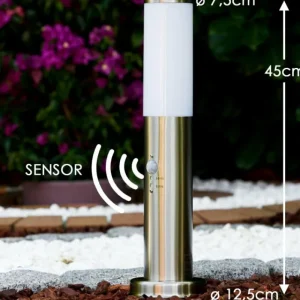 hofstein Borne d'éclairage Caserta Acier inoxydable, 1 lumière, Détecteur de mouvement* Lampes Modernes