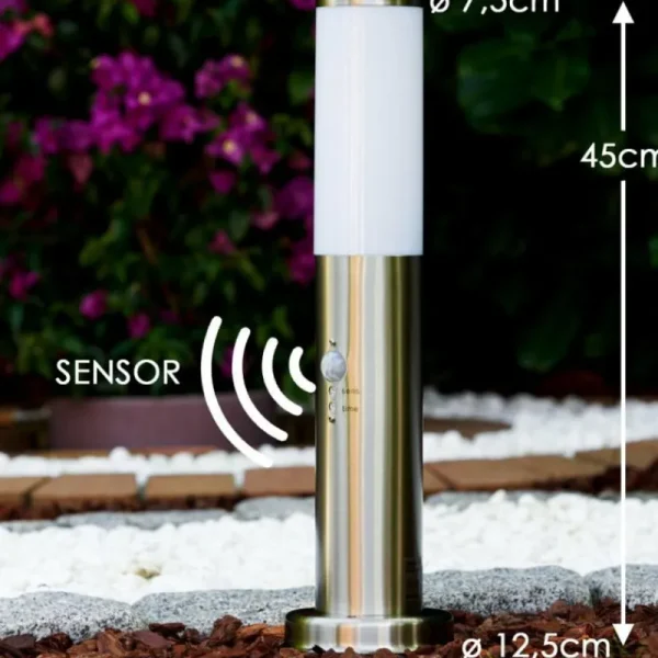 hofstein Borne d'éclairage Caserta Acier inoxydable, 1 lumière, Détecteur de mouvement* Lampes Modernes