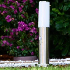 hofstein Borne d'éclairage Caserta Acier inoxydable, 1 lumière, Détecteur de mouvement* Lampes Modernes