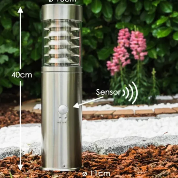 hofstein Borne d'éclairage Dakar Acier inoxydable, 1 lumière, Détecteur de mouvement* Lampes Modernes