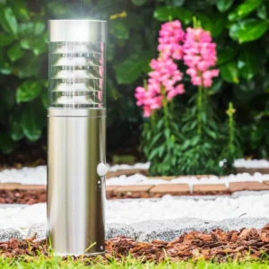 hofstein Borne d'éclairage Dakar Acier inoxydable, 1 lumière, Détecteur de mouvement* Lampes Modernes