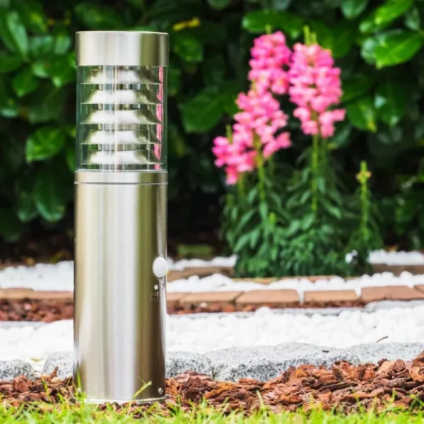 hofstein Borne d'éclairage Dakar Acier inoxydable, 1 lumière, Détecteur de mouvement* Lampes Modernes