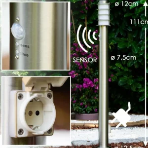 hofstein Borne d'éclairage Tunes Acier inoxydable, 1 lumière, Détecteur de mouvement* Lampes Modernes