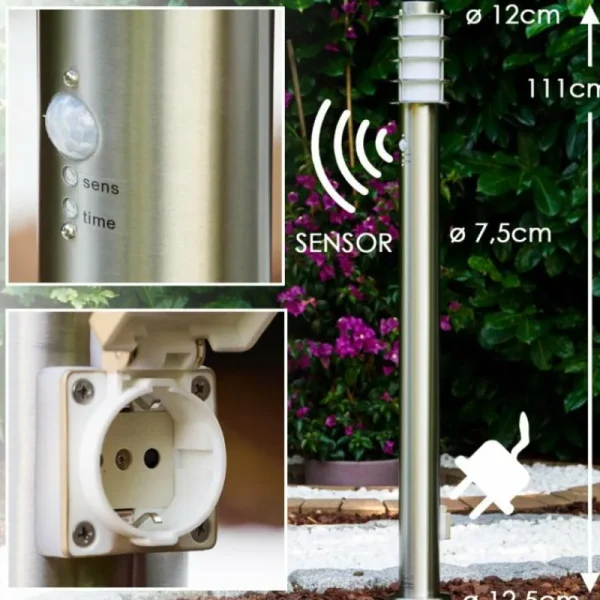 hofstein Borne d'éclairage Tunes Acier inoxydable, 1 lumière, Détecteur de mouvement* Lampes Modernes