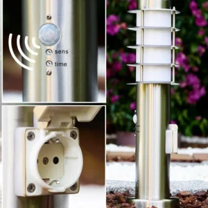 hofstein Borne d'éclairage Tunes Acier inoxydable, 1 lumière, Détecteur de mouvement* Lampes Modernes