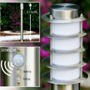 hofstein Borne d'éclairage Tunes Acier inoxydable, 1 lumière, Détecteur de mouvement* Lampes Modernes