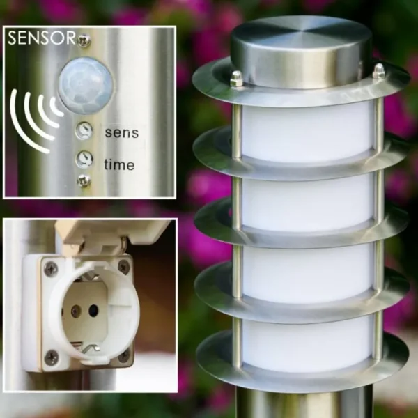 hofstein Borne d'éclairage Tunes Acier inoxydable, 1 lumière, Détecteur de mouvement* Lampes Modernes