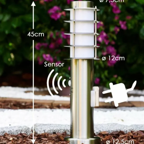 hofstein Borne d'éclairage Tunes Acier inoxydable, 1 lumière, Détecteur de mouvement* Lampes Modernes