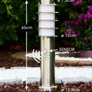 hofstein Borne d'éclairage Tunes Acier inoxydable, 1 lumière, Détecteur de mouvement* Lampes Modernes