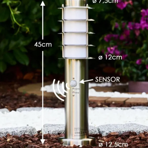 hofstein Borne d'éclairage Tunes Acier inoxydable, 1 lumière, Détecteur de mouvement* Lampes Modernes
