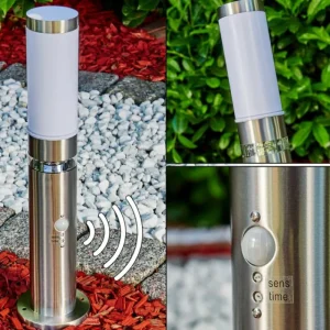 hofstein Borne d'éclairage Walise Acier inoxydable, 1 lumière, Détecteur de mouvement* Lampes Modernes