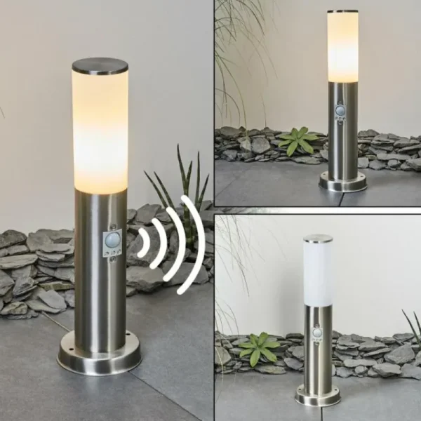 hofstein Borne lumineuse Caserta Nickel mat, Blanc, 1 lumière, Détecteur de mouvement* Lampes Modernes