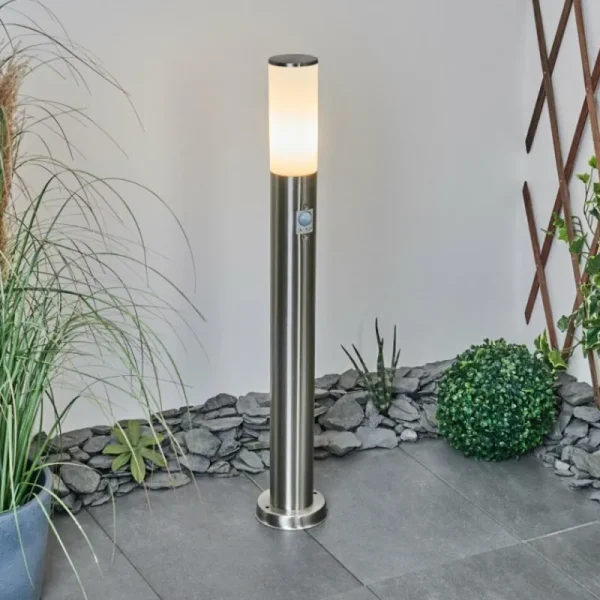 hofstein Borne lumineuse Caserta Nickel mat, Blanc, 1 lumière, Détecteur de mouvement* Lampes Modernes