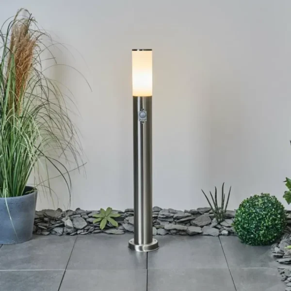 hofstein Borne lumineuse Caserta Nickel mat, Blanc, 1 lumière, Détecteur de mouvement* Lampes Modernes