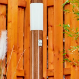 hofstein Borne lumineuse Gaborone Brun, Couleur bois, 1 lumière, Détecteur de mouvement* Lampes Modernes