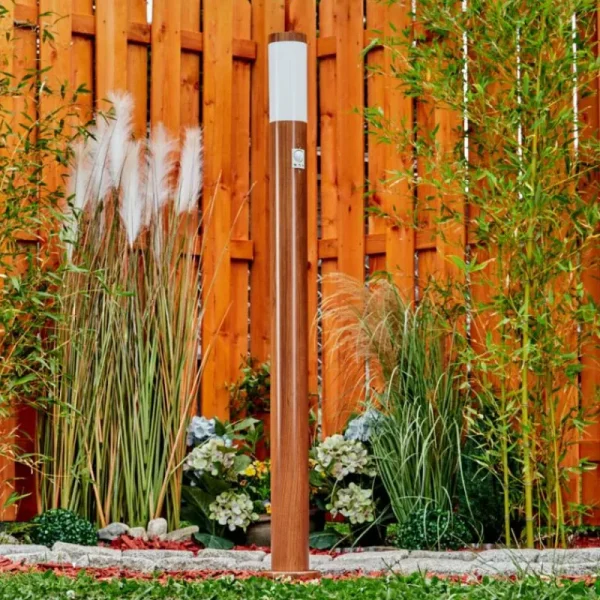 hofstein Borne lumineuse Gaborone Brun, Couleur bois, 1 lumière, Détecteur de mouvement* Lampes Modernes