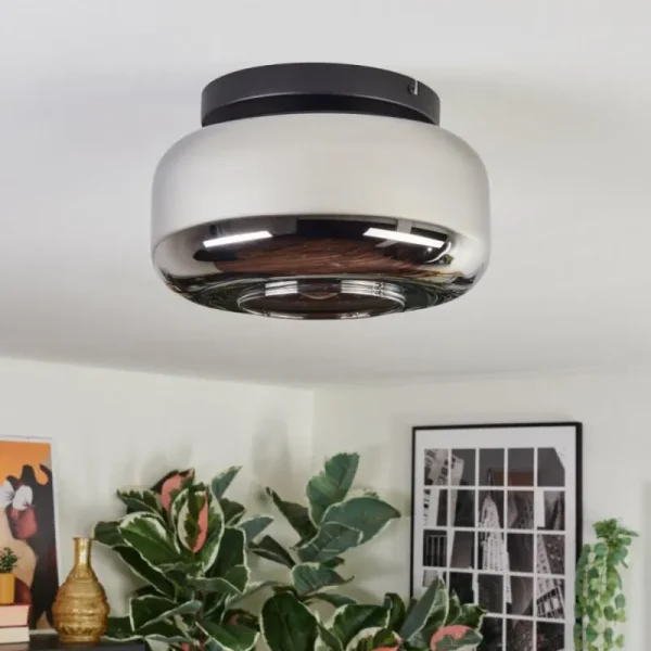 hofstein Boza Plafonnier, Boule lumineuse Chrome, Fumé, 1 lumière* Lampes Modernes